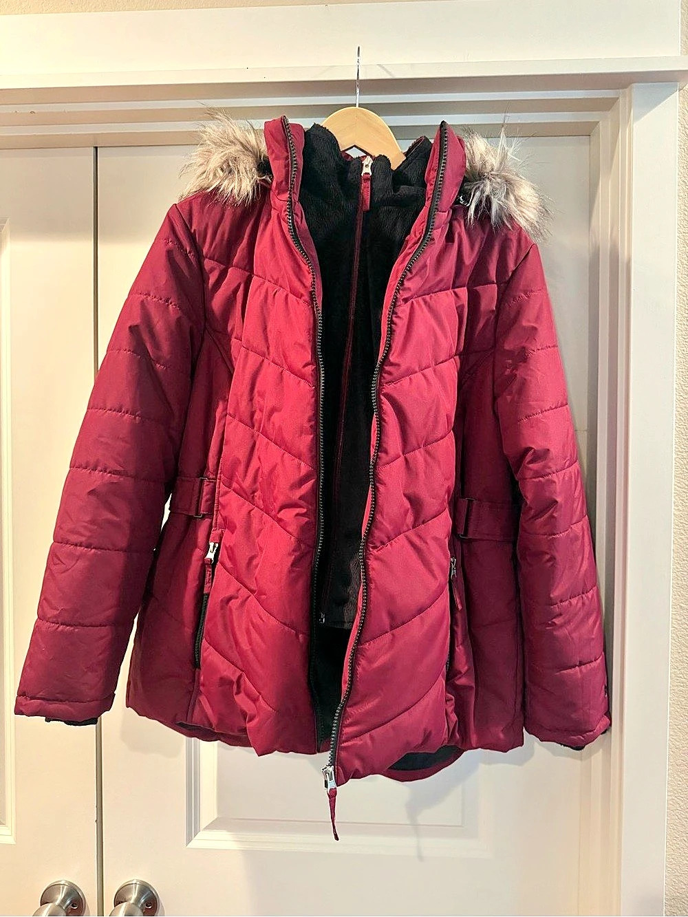 Free Country Brisk II Parka Jacket Burgundy Hooded Puffer